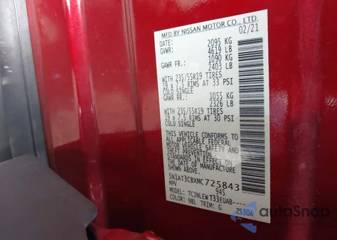 2021 Nissan Rogue Sl Intelligent Awd from USA, damaged, VIN 5N1AT3CBXMC725843